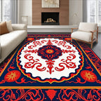 Grand Red Blue Floral Medallion Rug
