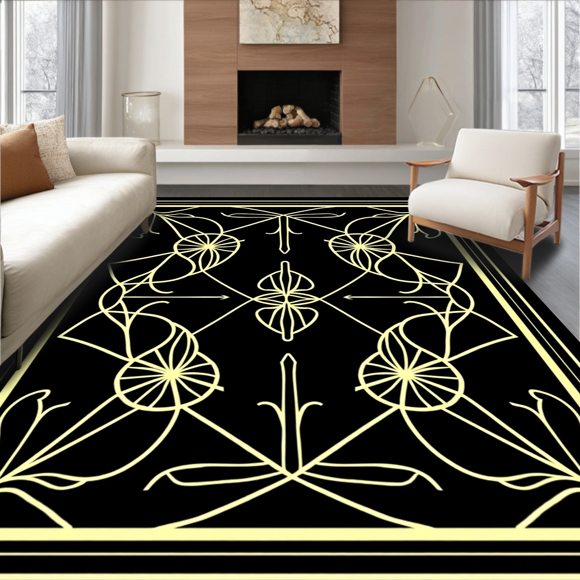 Golden Dragonfly Fan Pattern Rug