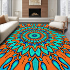 Vibrant Orange Teal Mandala Design Rug