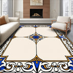 Elaborate Royal Blue Gold Floral Scroll Rug
