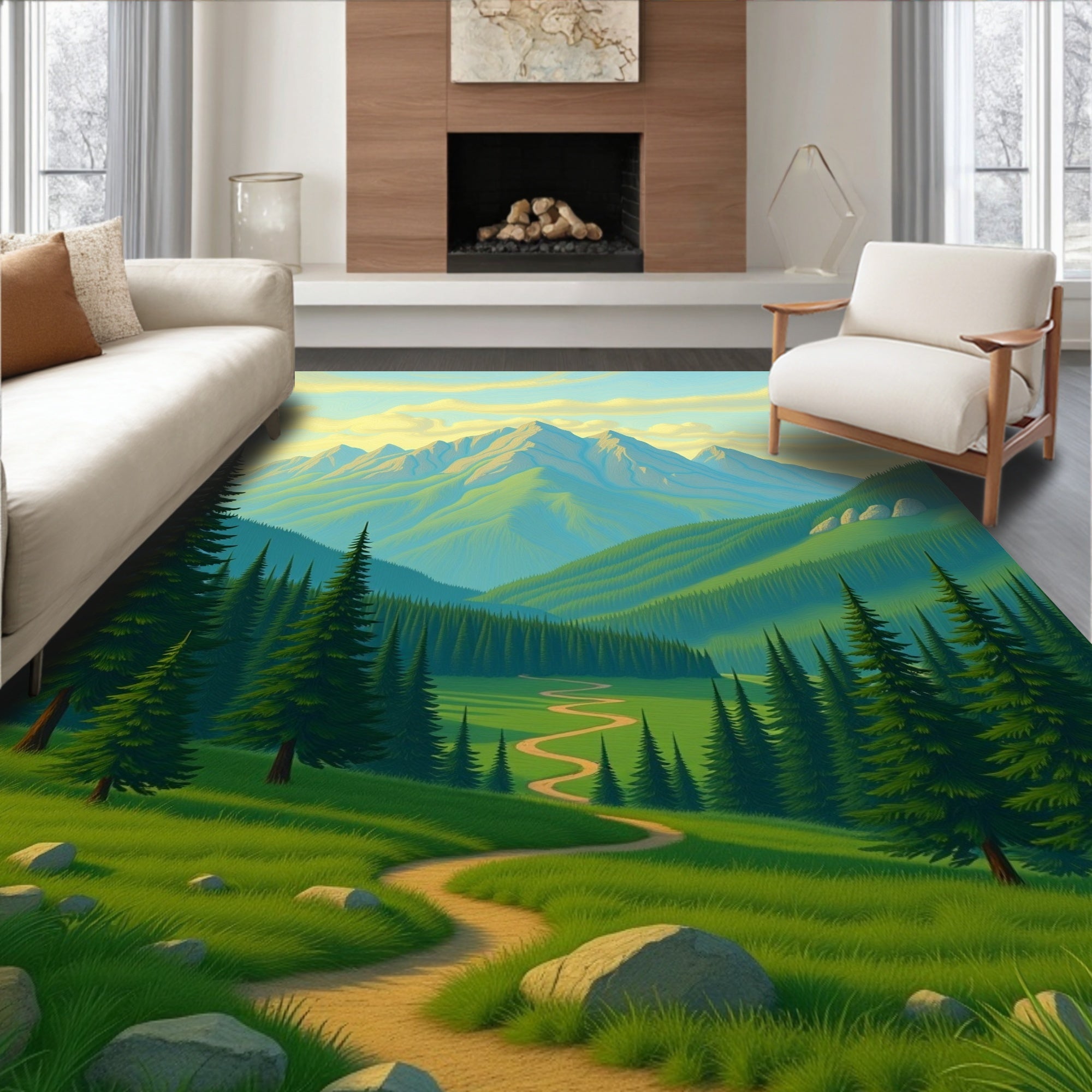 Serene Mountain Valley Path Rug