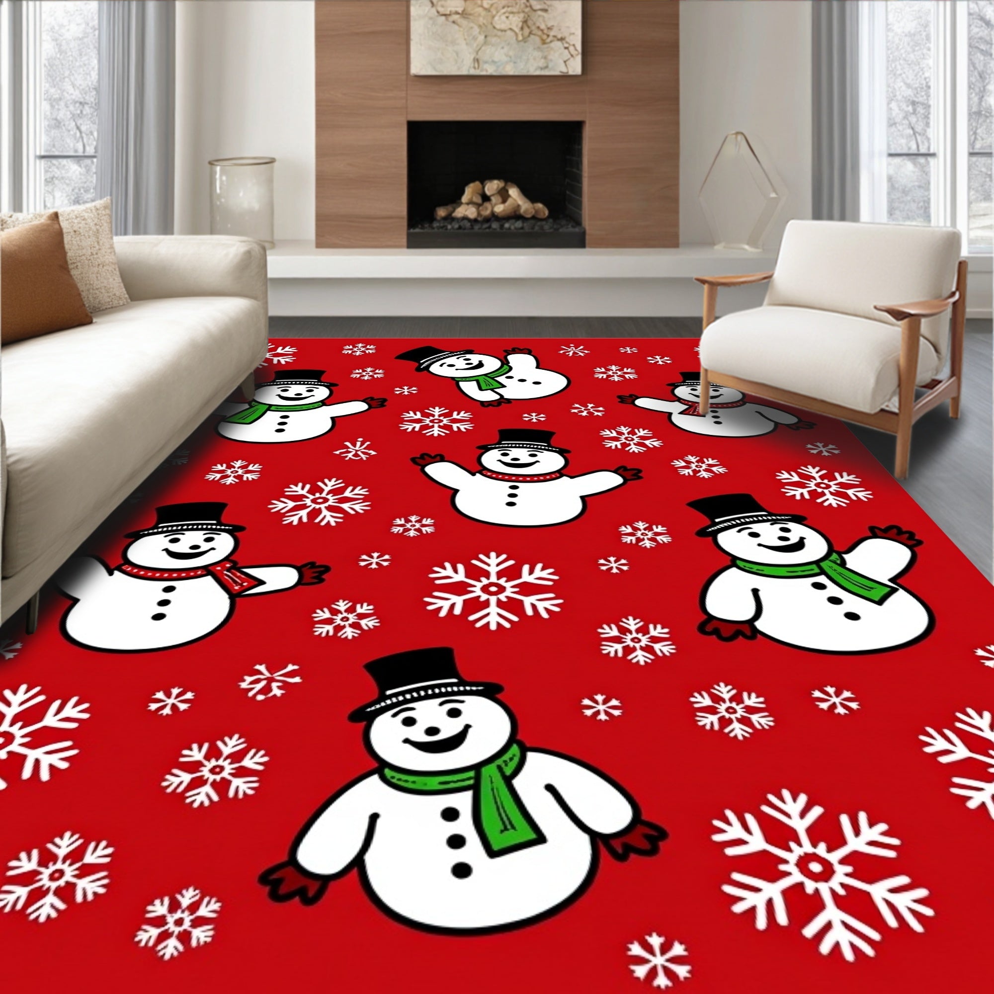 Cheerful Snowman Snowflake Pattern Rug