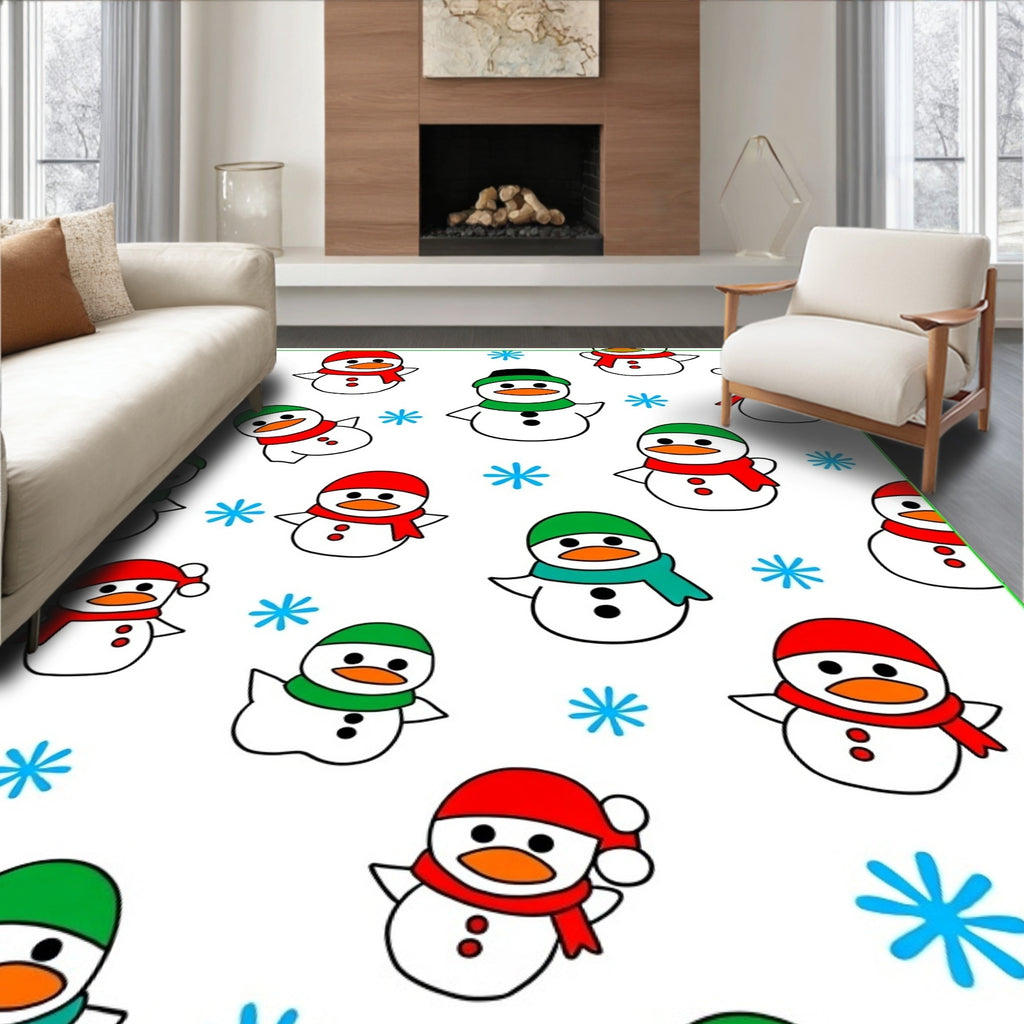 Playful Snowman With Red Green Accents Rug