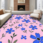 Blue Floral Pattern On Pink Background Rug