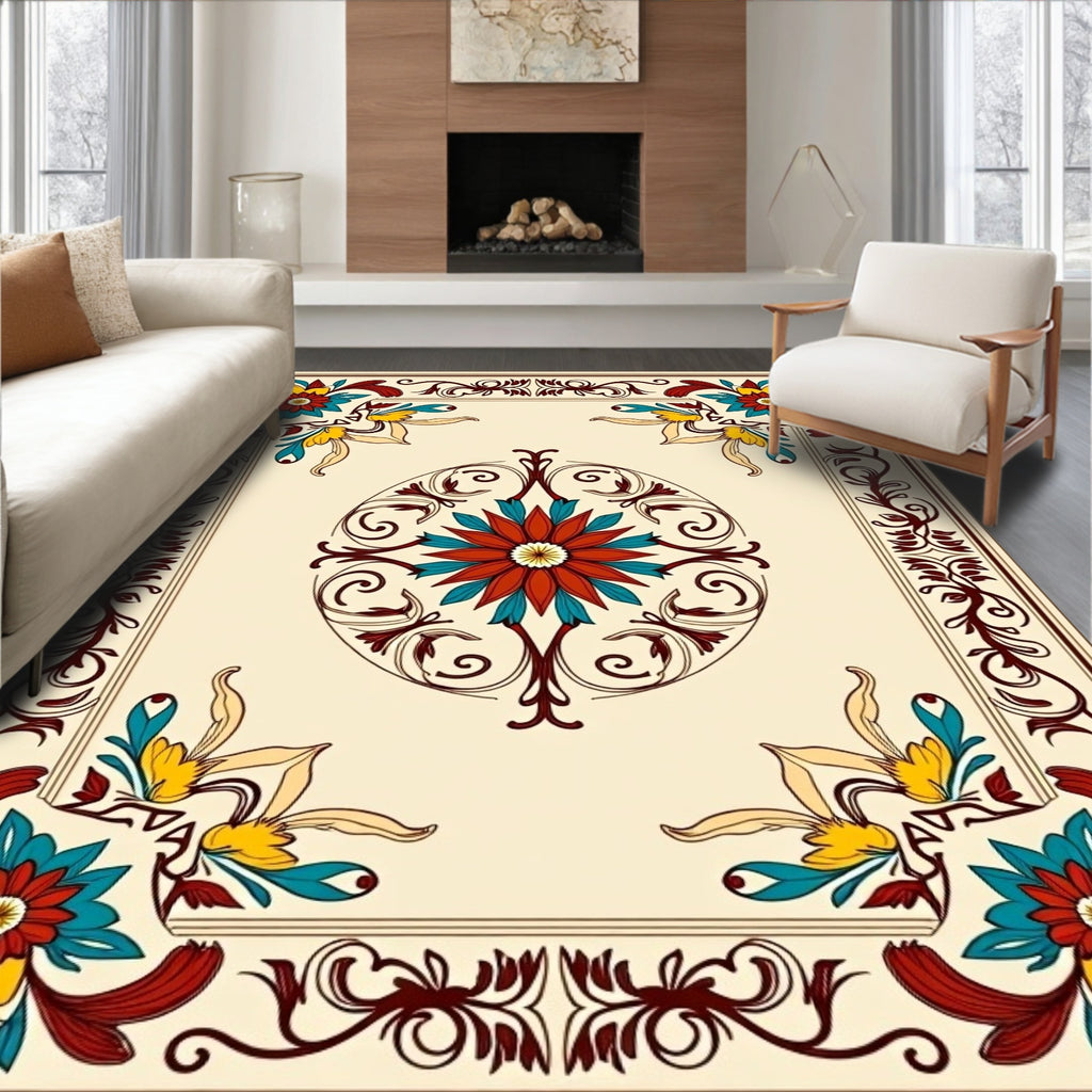 Ornate Floral Scrollwork Design Rug