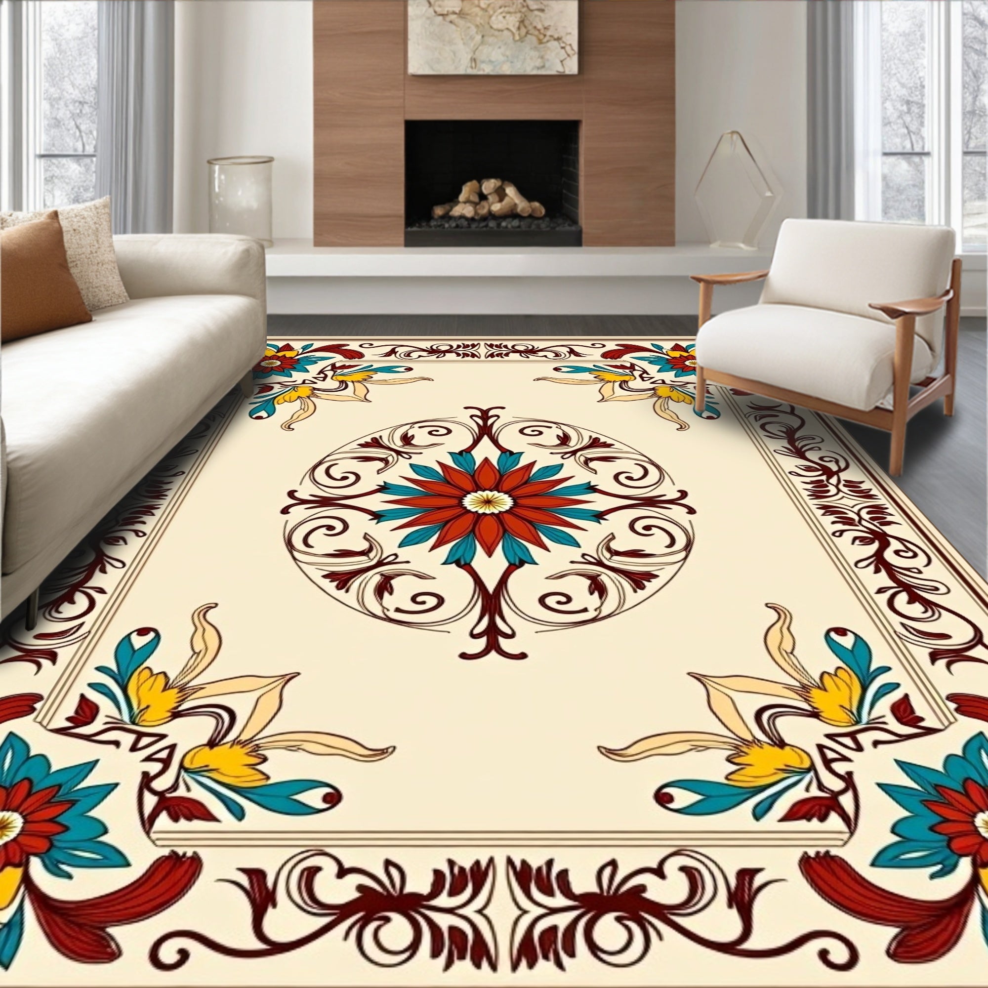 Ornate Floral Scrollwork Design Rug