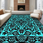 Bold Black Floral Symmetry Pattern Rug