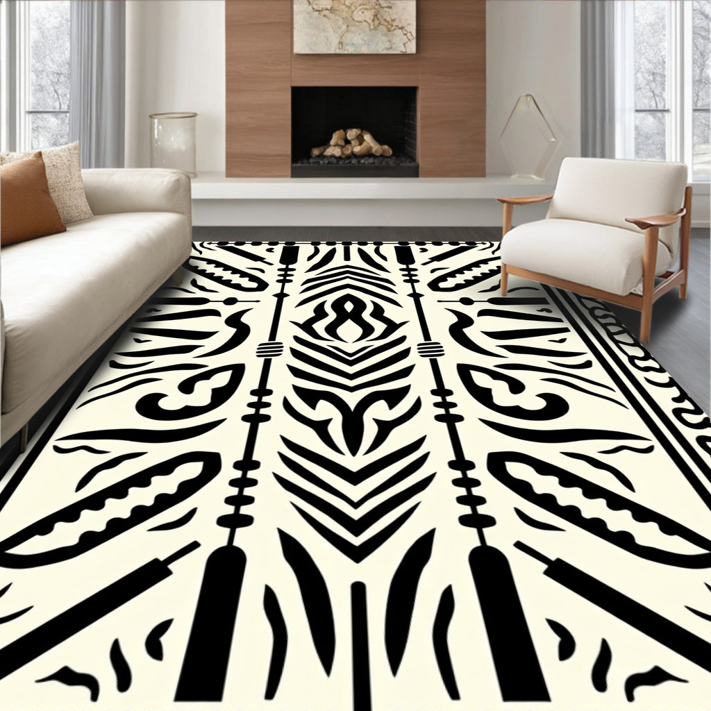 Bold Tribal Shapes Black Ivory Rug