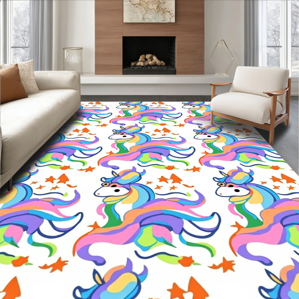 Whimsical Unicorn Star Pattern Design Rug