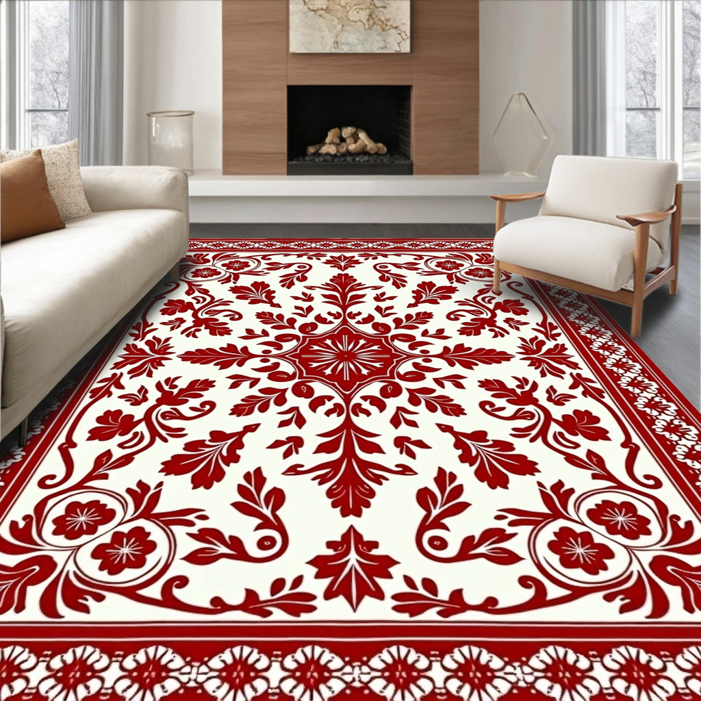 Classic Red Floral Damask Rug