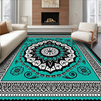 Teal Black Floral Mandala Rug