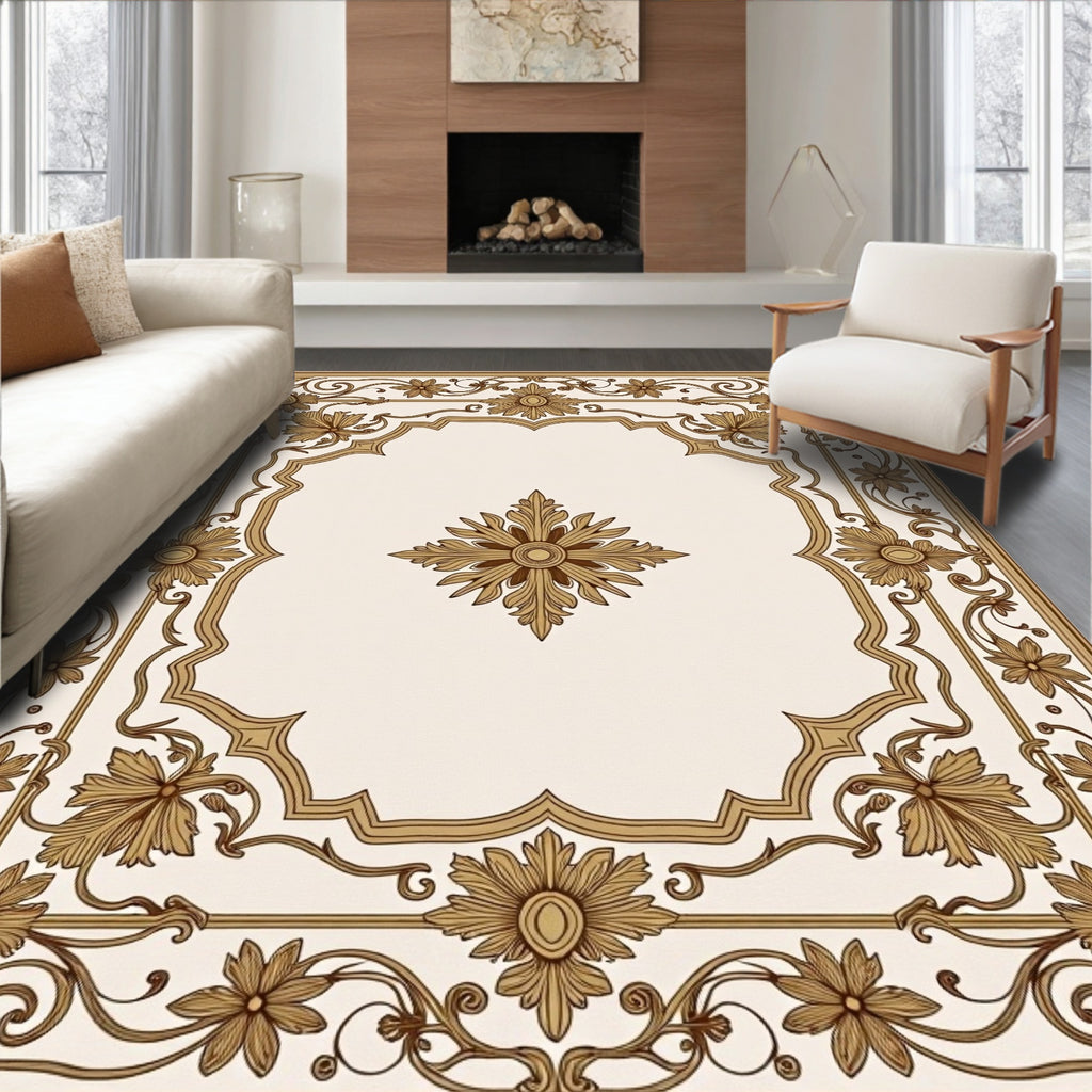 Ornamental Floral Medallion Border Rug