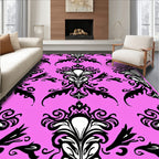Bold Black Floral Swirls Pattern Rug