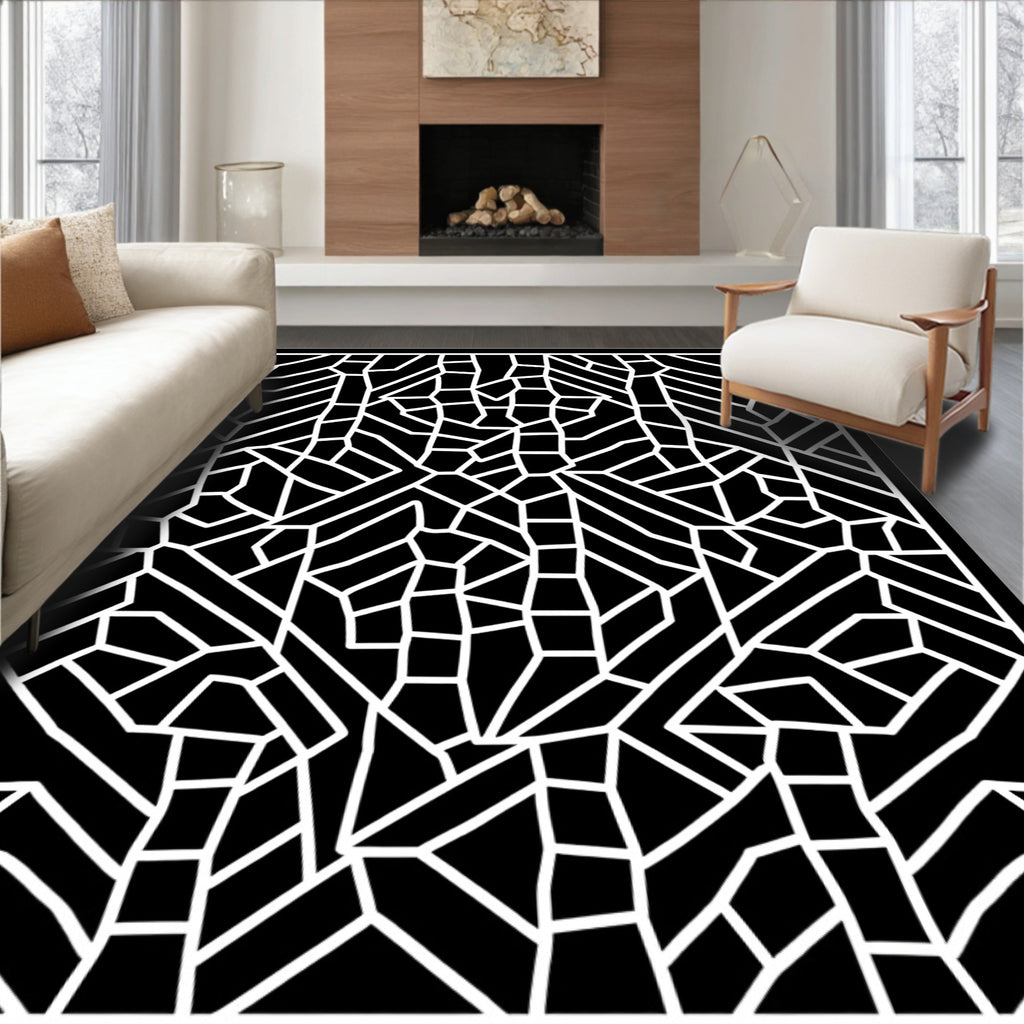 Abstract Geometric Black And White Pattern Rug