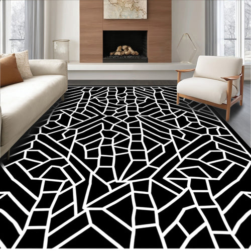 Abstract Geometric Black And White Pattern Rug
