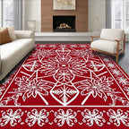 Red White Floral Geometric Medallion Rug