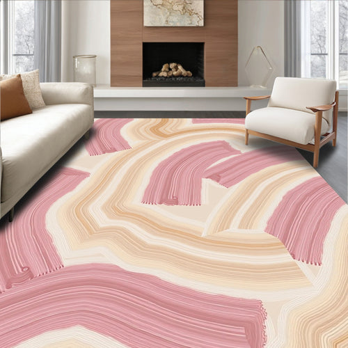 Abstract Pink Cream Brushstroke Rug