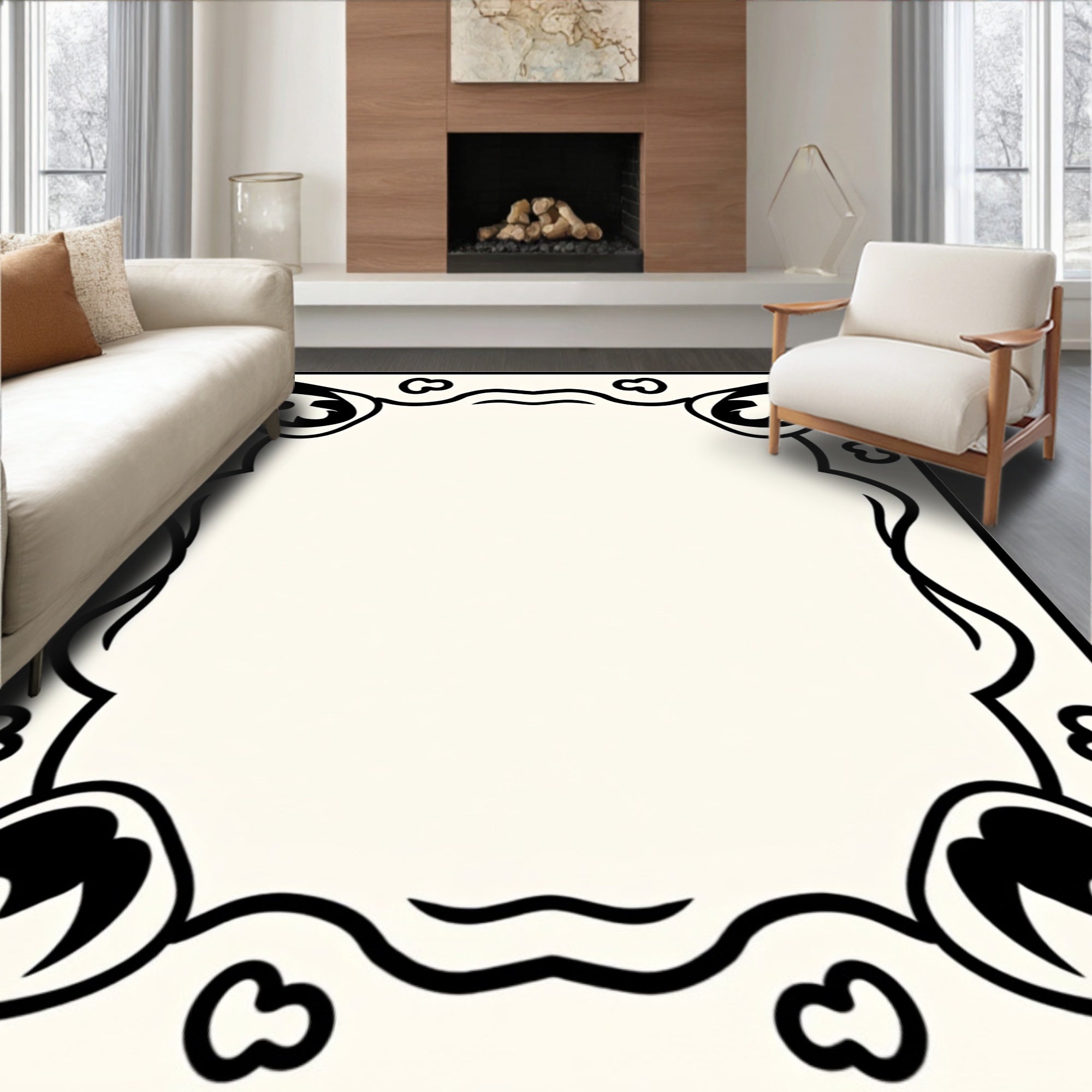 Whimsical Faces Swirling Border Rug