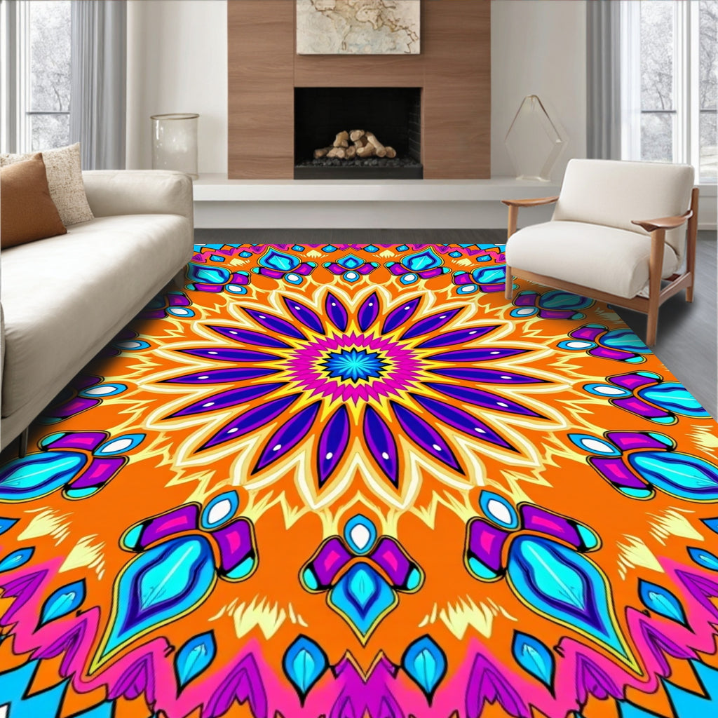 Vibrant Mandala With Abstract Blooms Rug