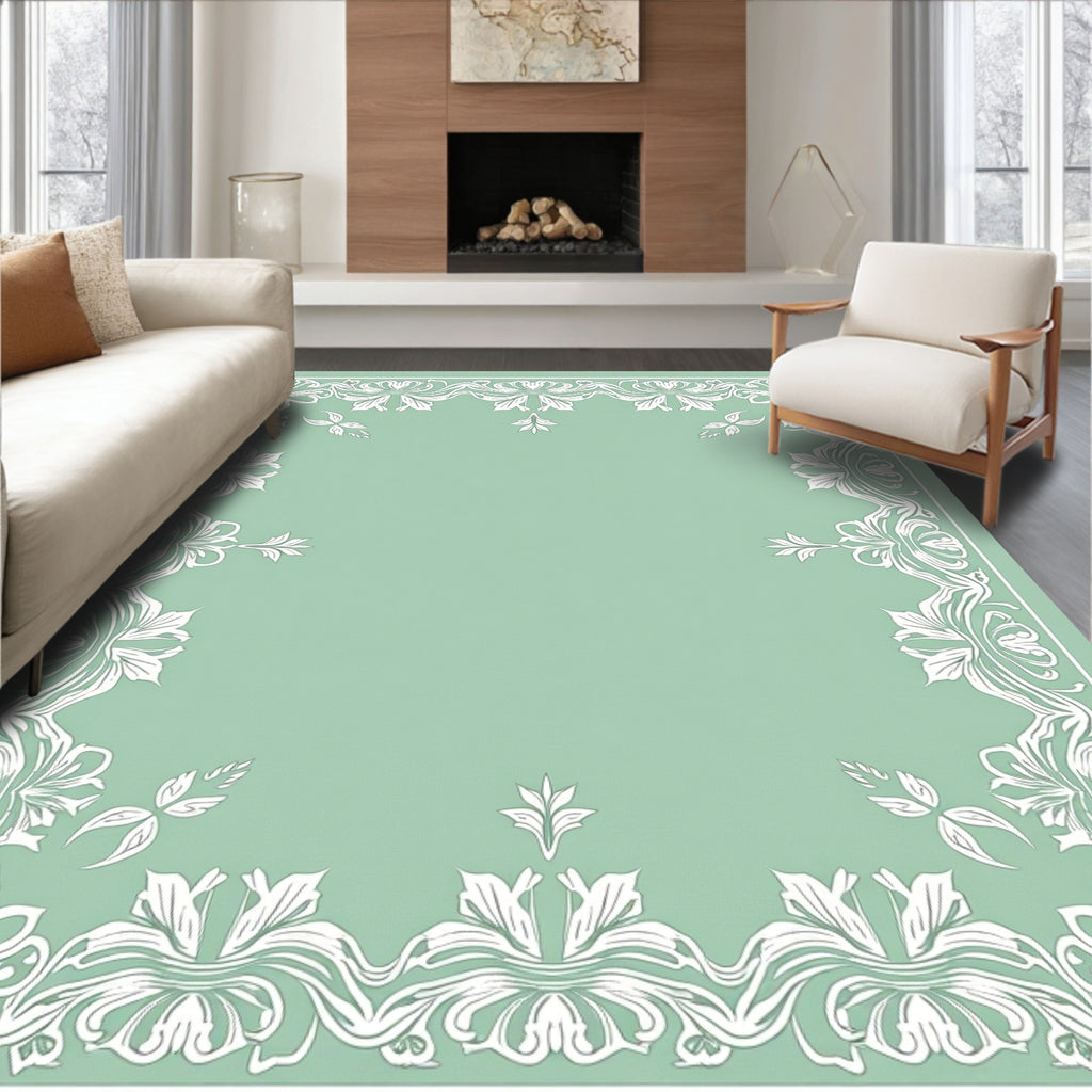 Elegant White Floral Border Design Rug