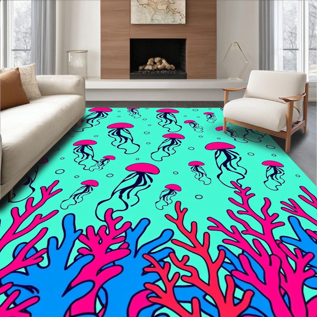 Pink Jellyfish Coral Pattern Design Rug