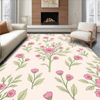 Pink Floral Branches With Green Leaves Rug