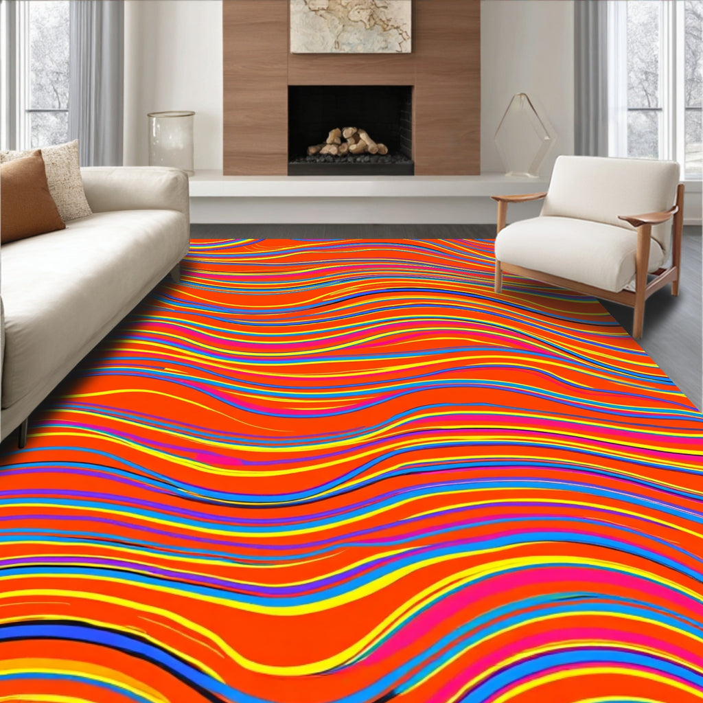 Vibrant Wavy Multi-Color Pattern Rug