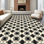 Art Deco Black Starburst Floral Pattern Rug