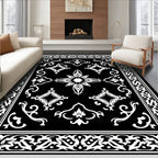 Classic Opulent Black White Filigree Design Rug