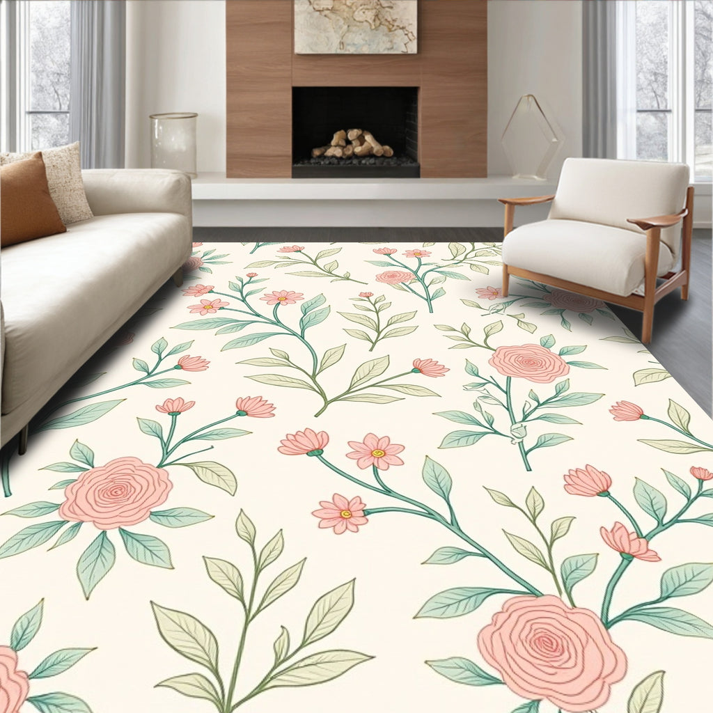Blushing Rose Leaf Garden Pattern Rug