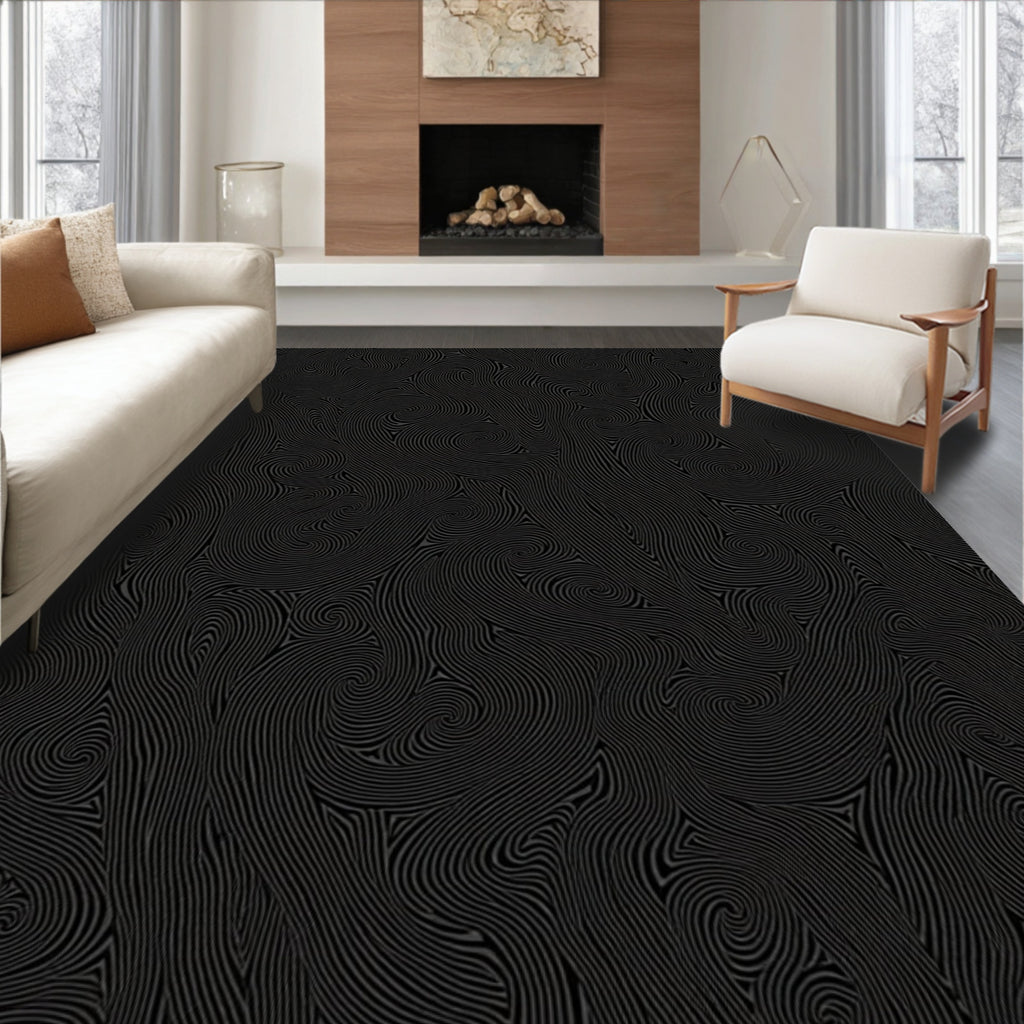 Dark Swirl Patterned Abstract Rug
