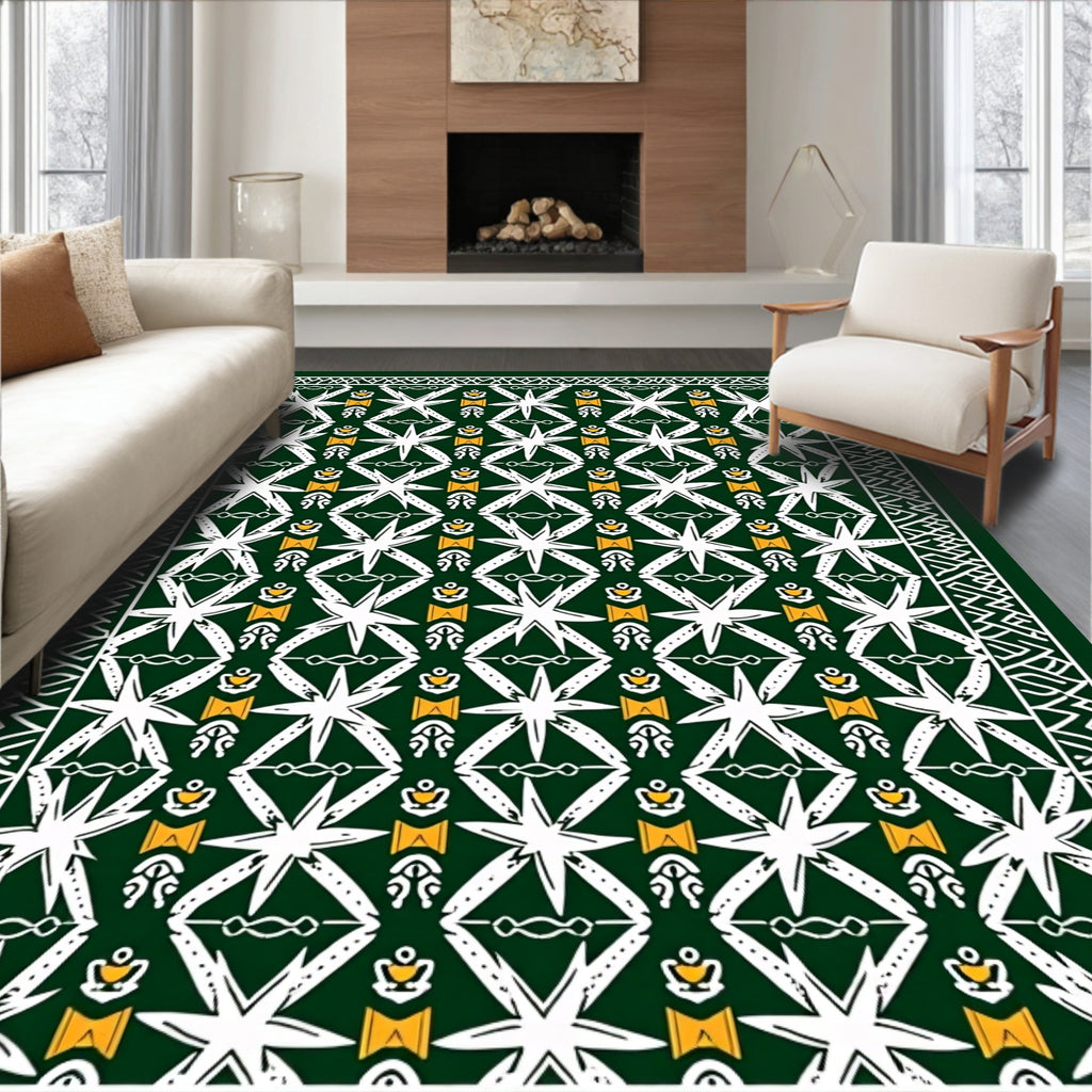 Emerald White Star Geometric Border Rug