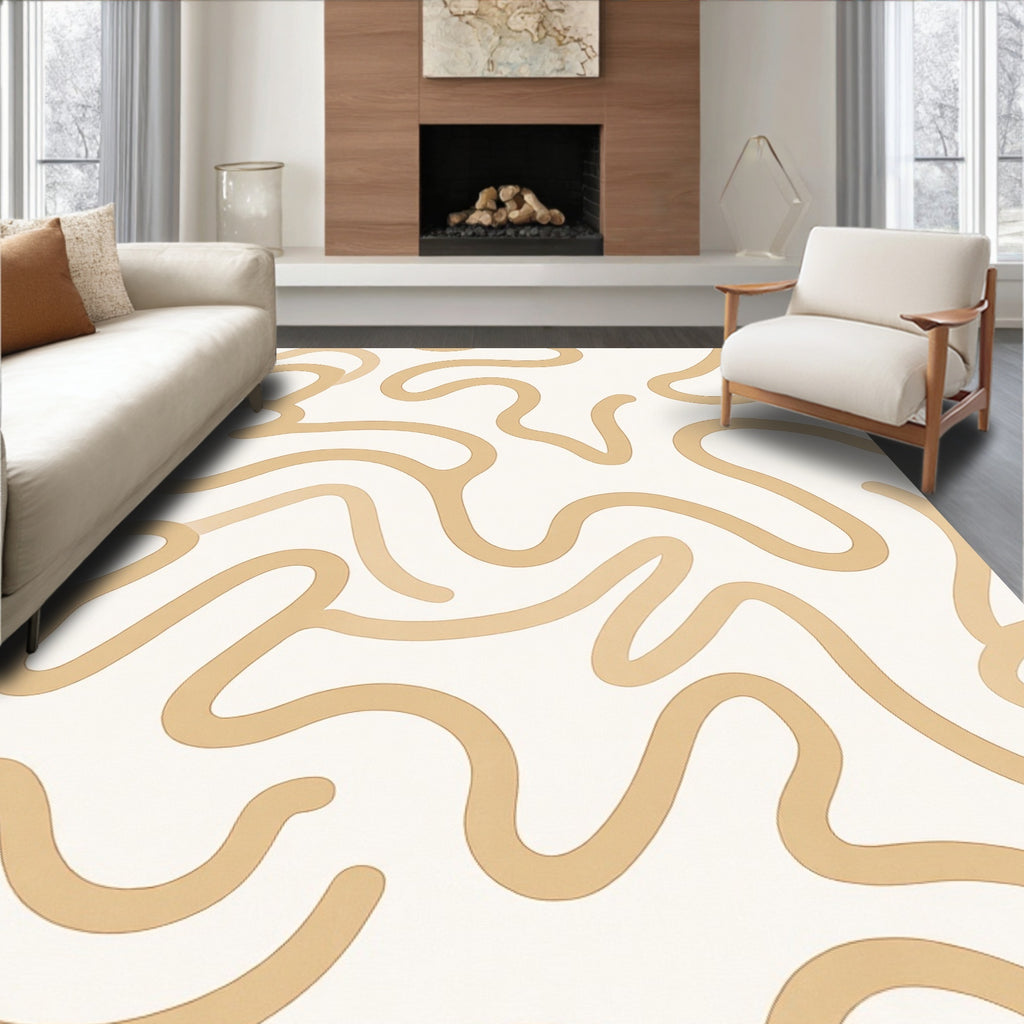 Beige Wavy Organic Lines Rug