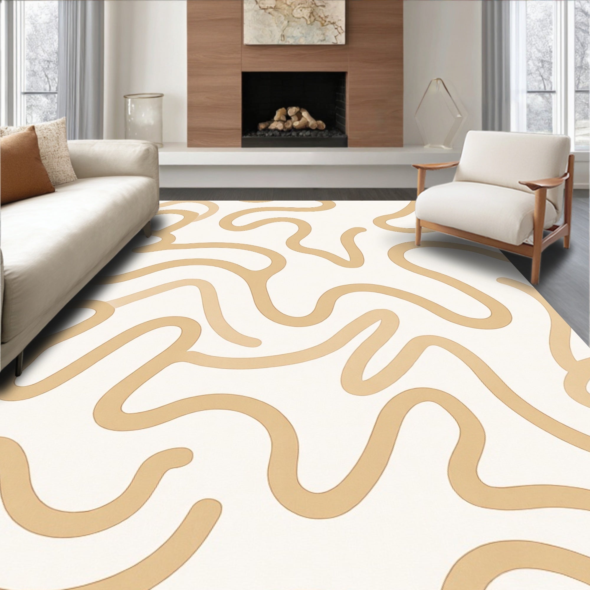 Beige Wavy Organic Lines Rug