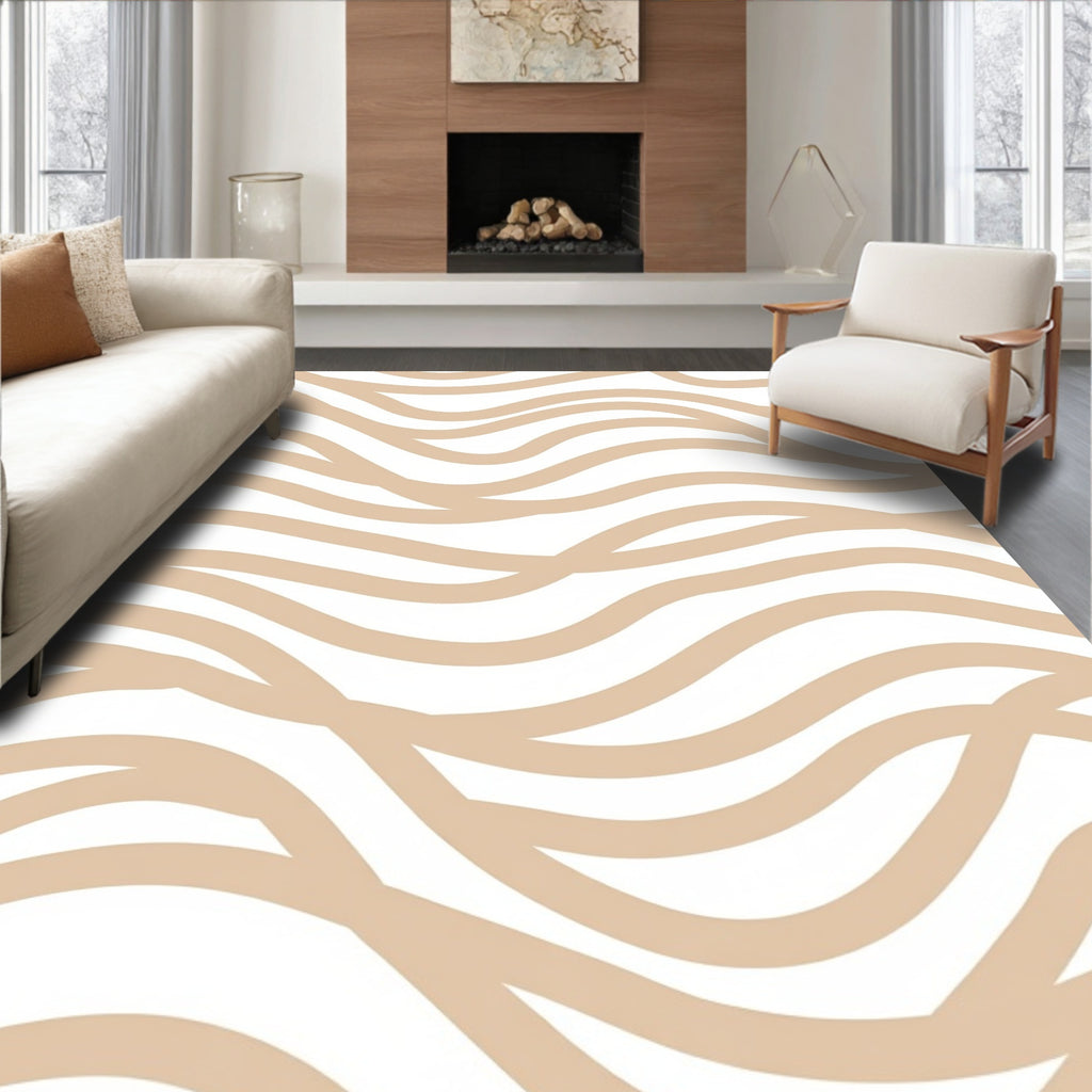 Beige Wavy Flow Abstract Pattern Rug