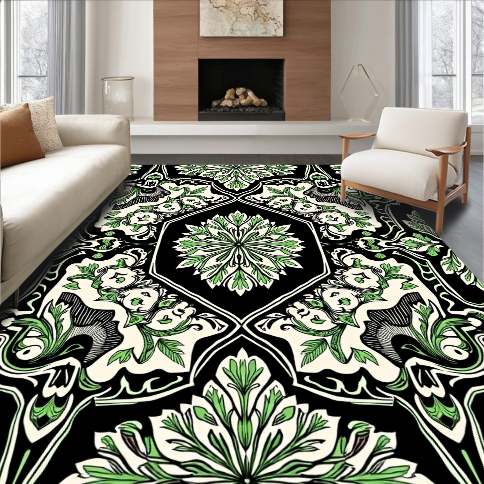 Verdant Vintage Floral Symmetry Pattern Rug