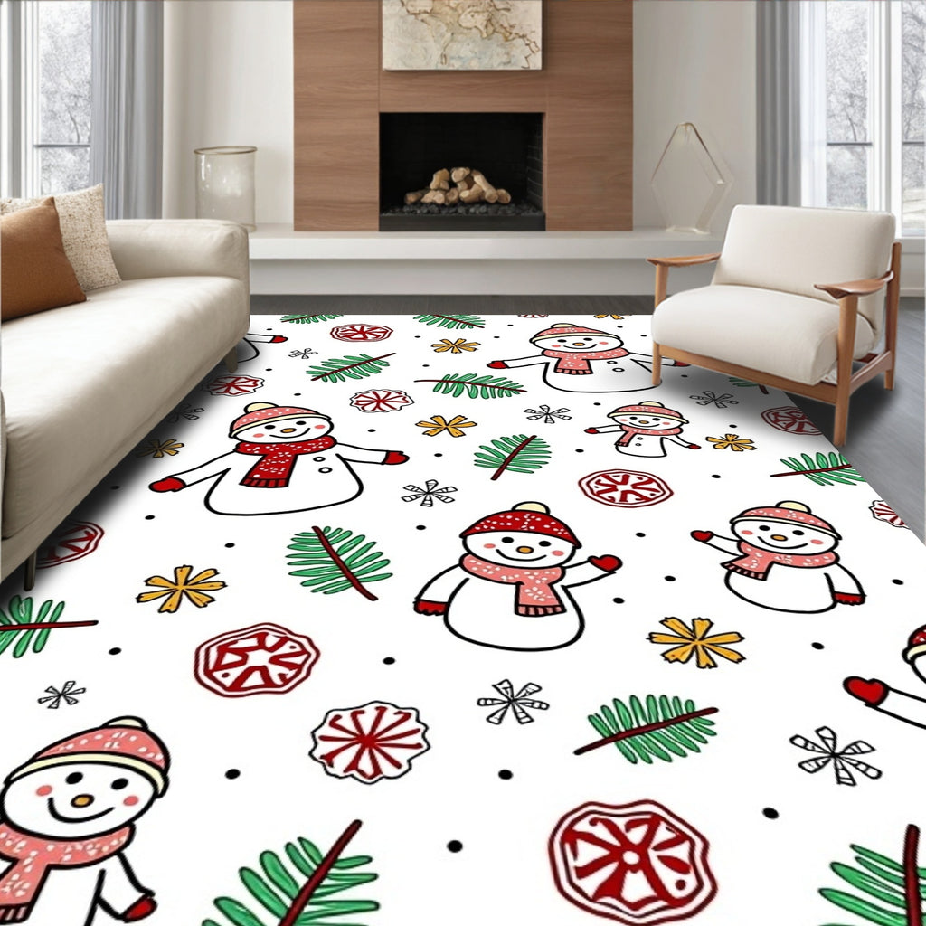 Christmas Snowman Pine Sprig Garland Rug