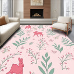 Cute Pink Bunny Floral Pattern Rug