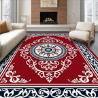 Rich Red Geometric Medallion Pattern Rug
