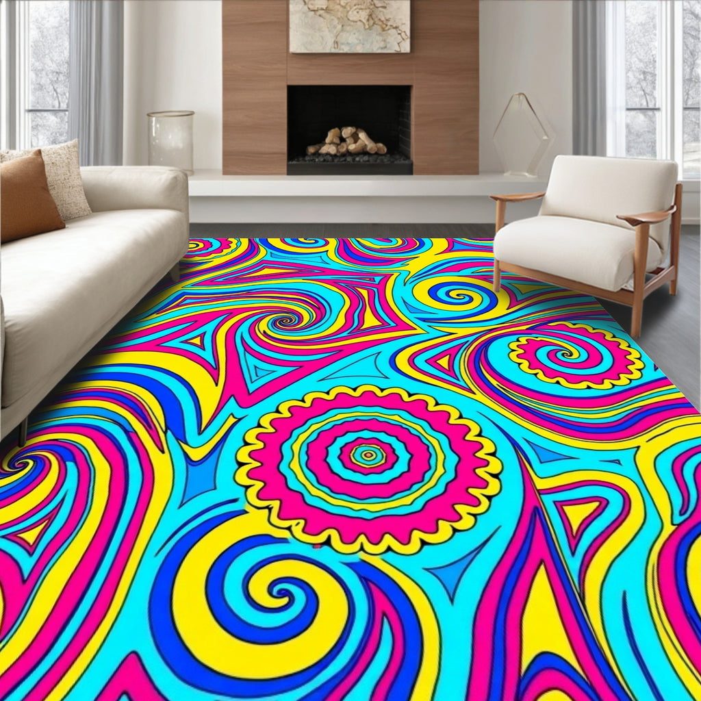 Colorful Swirl And Star Pattern Rug
