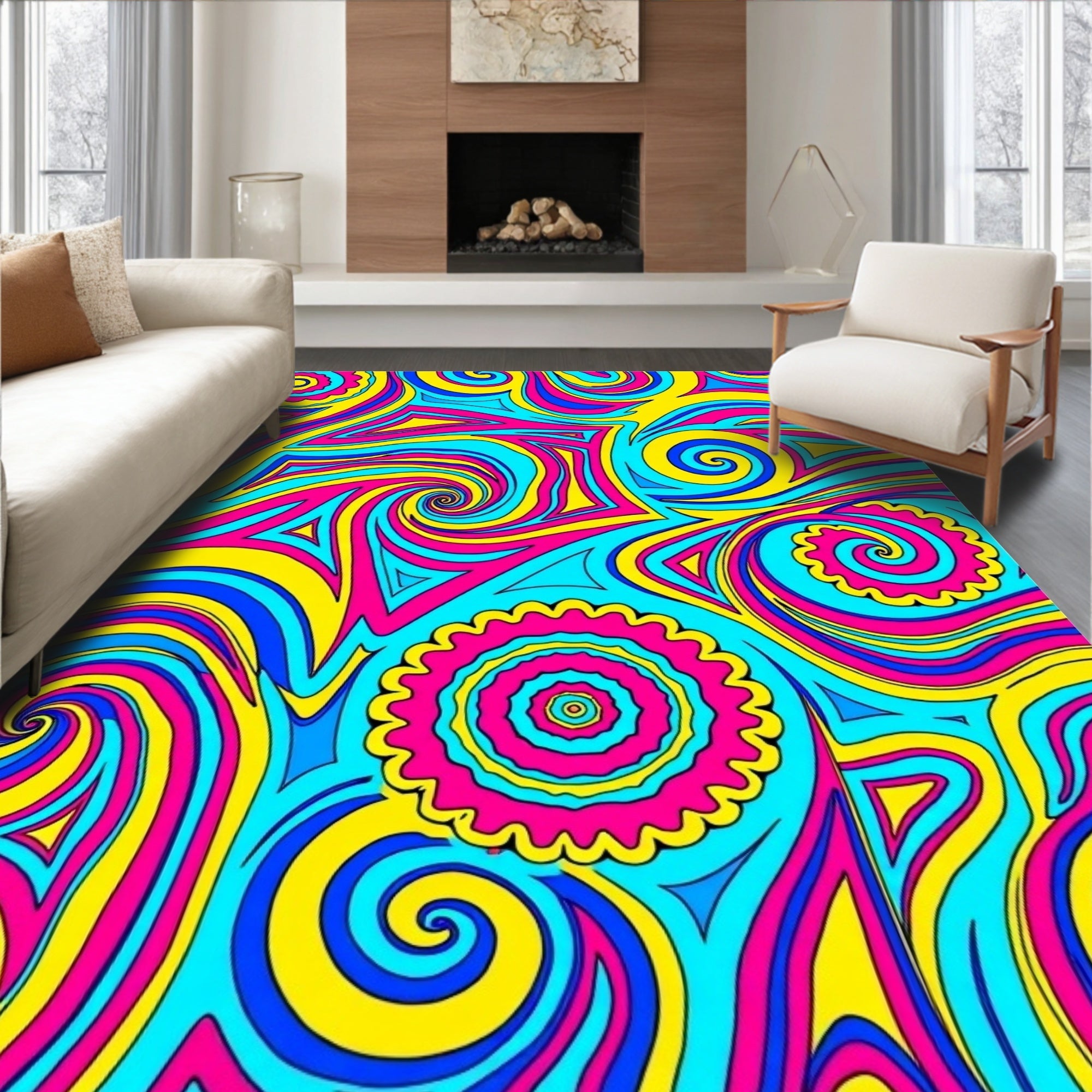 Colorful Swirl And Star Pattern Rug