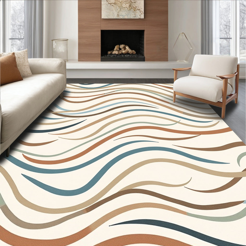 Earthy Tone Wavy Line Design Rug