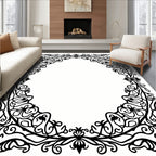 Intricate Floral Swirl Ornamental Border Rug