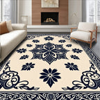 Dark Floral Symmetry Mandala Border Rug