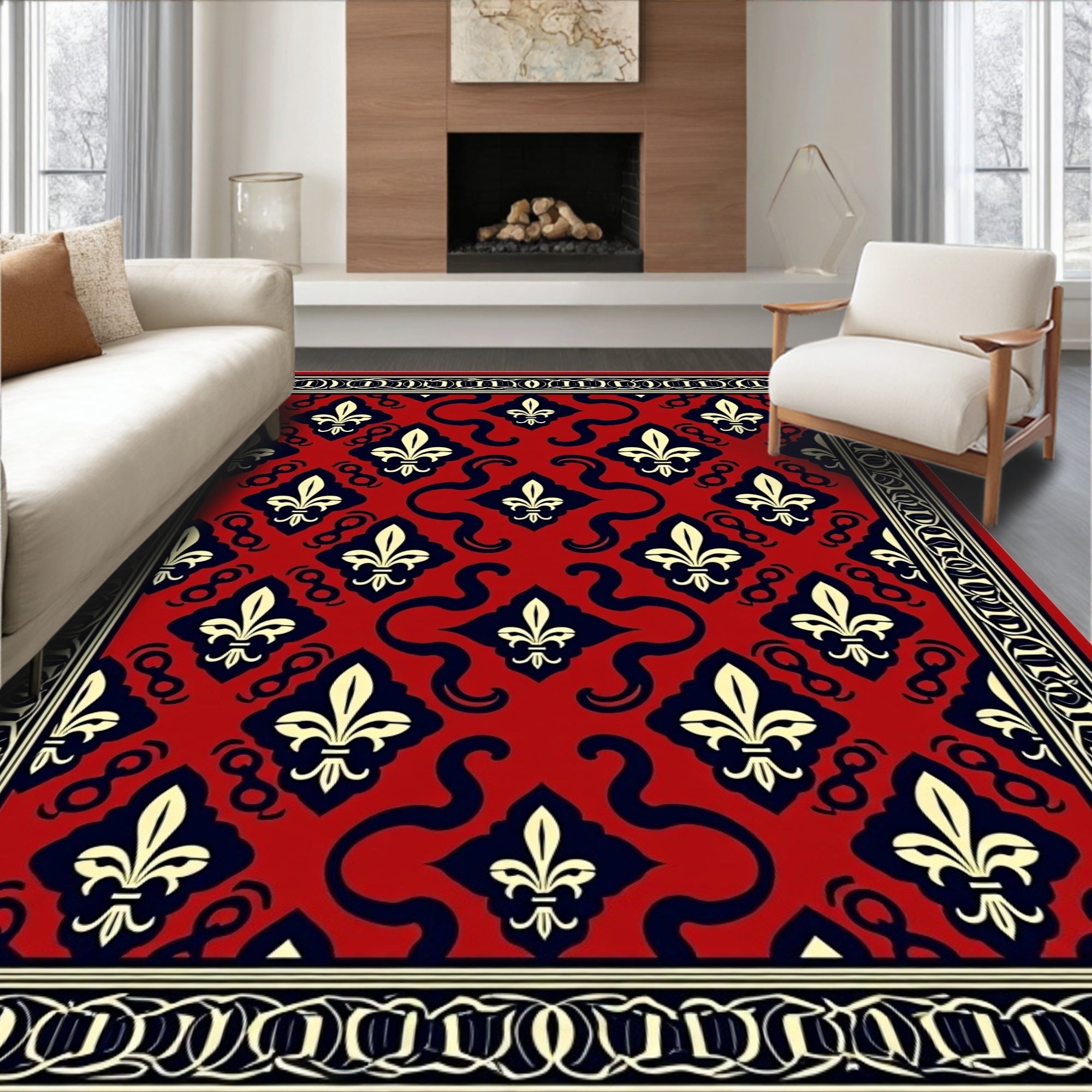 Regal Fleur de Lis Motif Rug