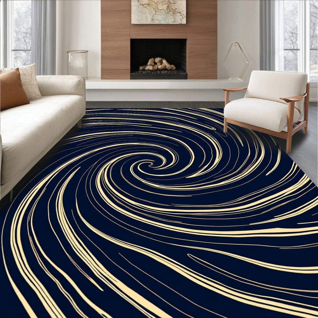 Navy Swirl Abstract Line Design Rug