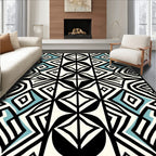 Bold Geometric Black White Blue Abstract Rug