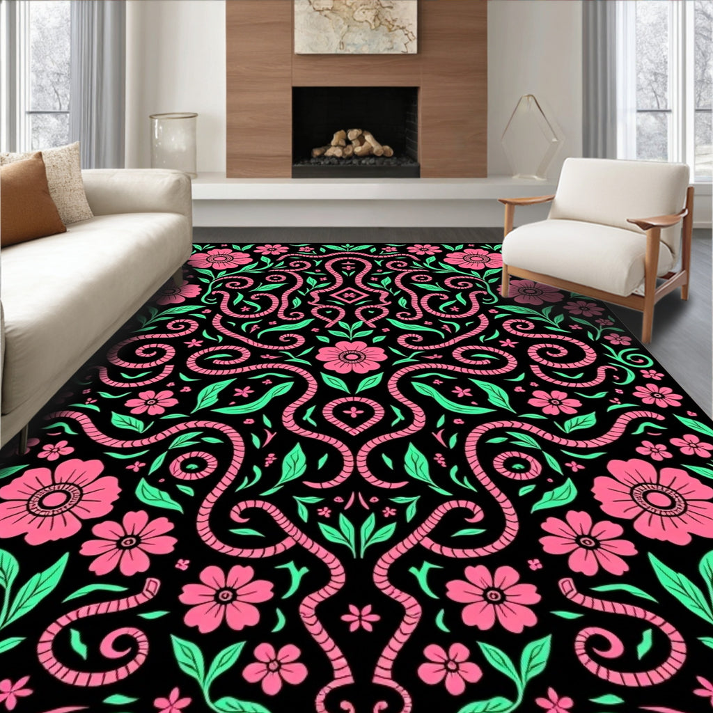 Vibrant Snake Floral Pattern Design Rug