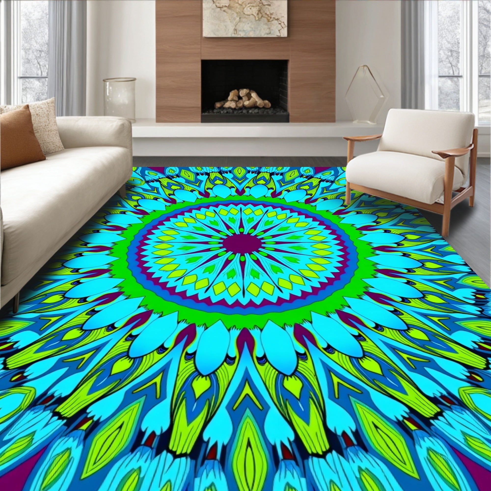 Vibrant Radial Abstract Floral Design Rug