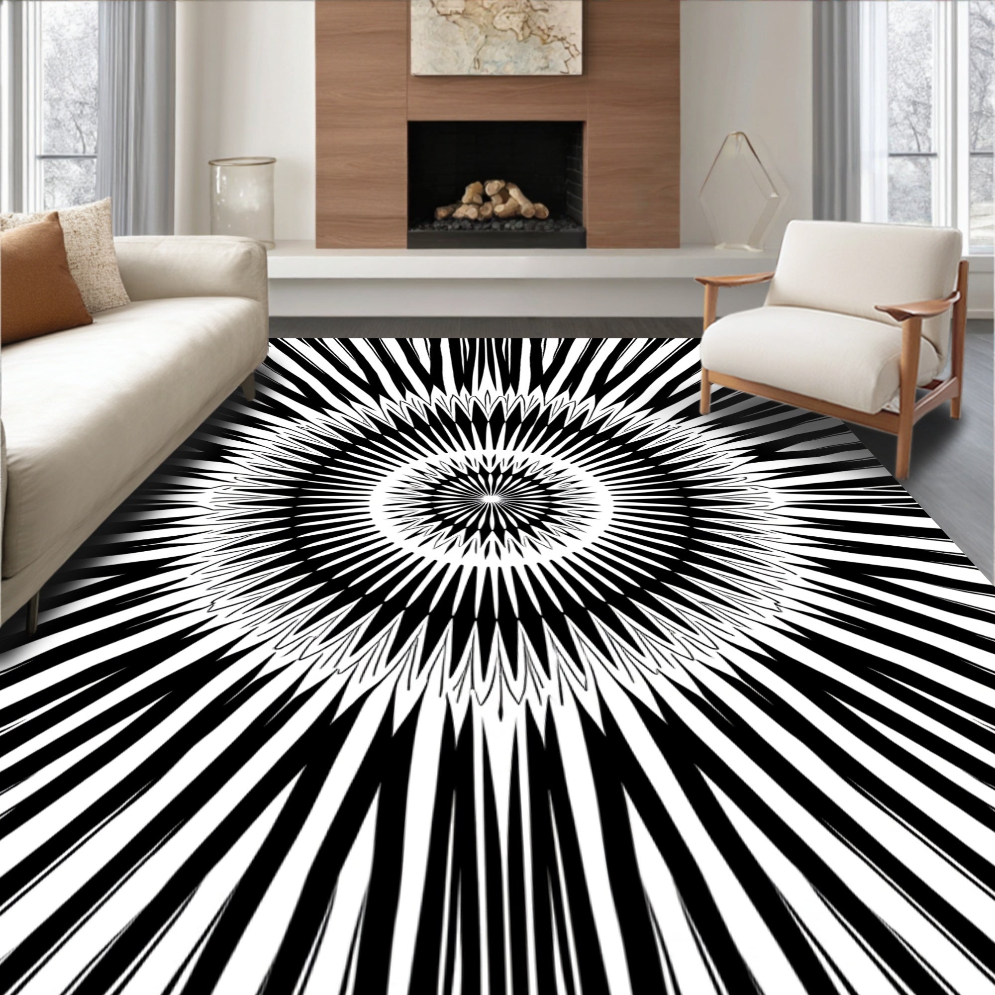 Radiating Starburst Geometric Stripe Rug